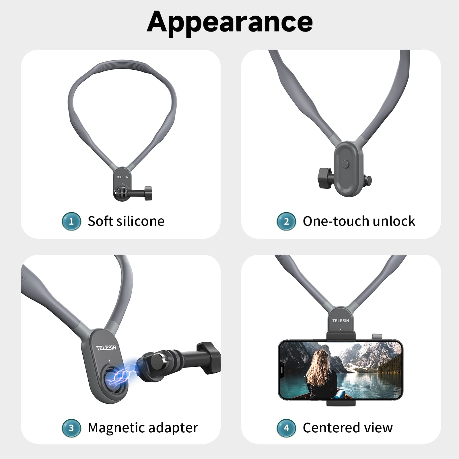 Telesin Magnetic Neck Mount Kit With Phone Clip Vertical Adapter, Pov Selfie Necklace Holder Lanyard Strap For Dji Osmo Action 5 Pro Gopro 13 12 11 10 9 8 Insta360 X3 Go3 Ace Pro Action 3 4 Pocket